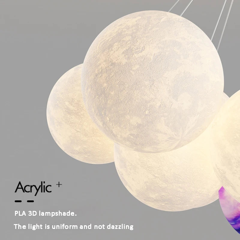 Children Chandelier Lights for Bedroom Living Room Lighting Modern Bubble Pendant Lamps 3D Printing Moon Sconces Remote Control