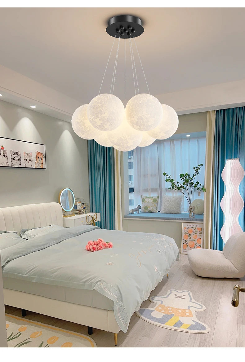 Children Chandelier Lights for Bedroom Living Room Lighting Modern Bubble Pendant Lamps 3D Printing Moon Sconces Remote Control