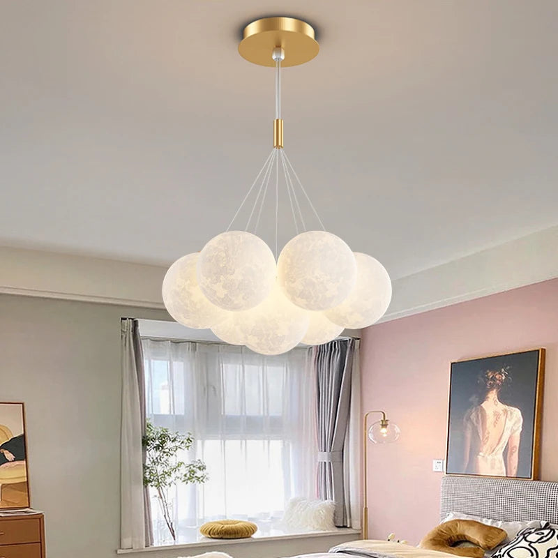 Children Chandelier Lights for Bedroom Living Room Lighting Modern Bubble Pendant Lamps 3D Printing Moon Sconces Remote Control