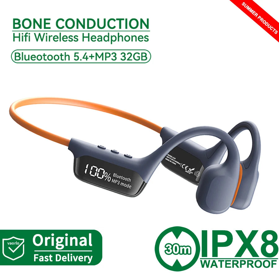 Bone Conduction Headphone Bluetooth 5.4+(32G)MP3 Bass Smart Voice Wireless Headset IPX8 Waterproof Swimming Earphone Multipoint