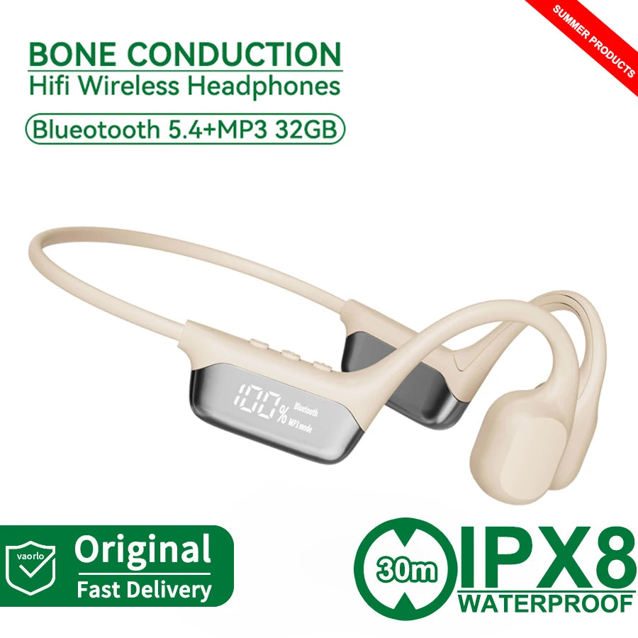 Bone Conduction Headphone Bluetooth 5.4+(32G)MP3 Bass Smart Voice Wireless Headset IPX8 Waterproof Swimming Earphone Multipoint