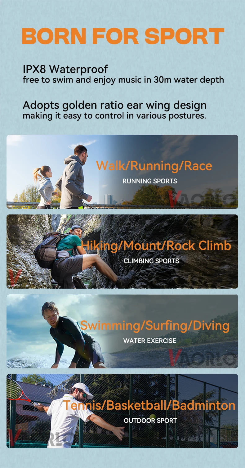 Bone Conduction Headphone Bluetooth 5.4+(32G)MP3 Bass Smart Voice Wireless Headset IPX8 Waterproof Swimming Earphone Multipoint