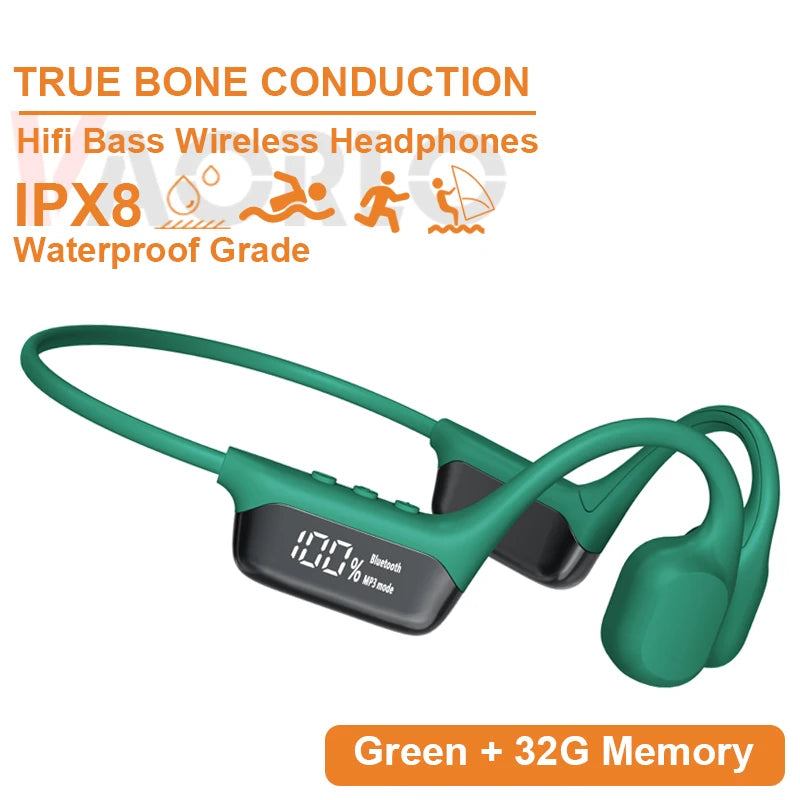 Bone Conduction Headphone Bluetooth 5.4+(32G)MP3 Bass Smart Voice Wireless Headset IPX8 Waterproof Swimming Earphone Multipoint