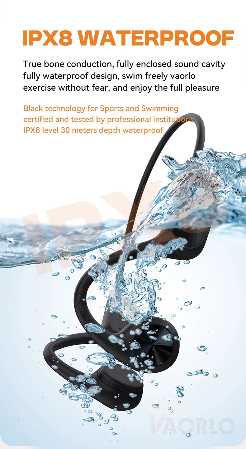 Bone Conduction Headphone Bluetooth 5.4+(32G)MP3 Bass Smart Voice Wireless Headset IPX8 Waterproof Swimming Earphone Multipoint