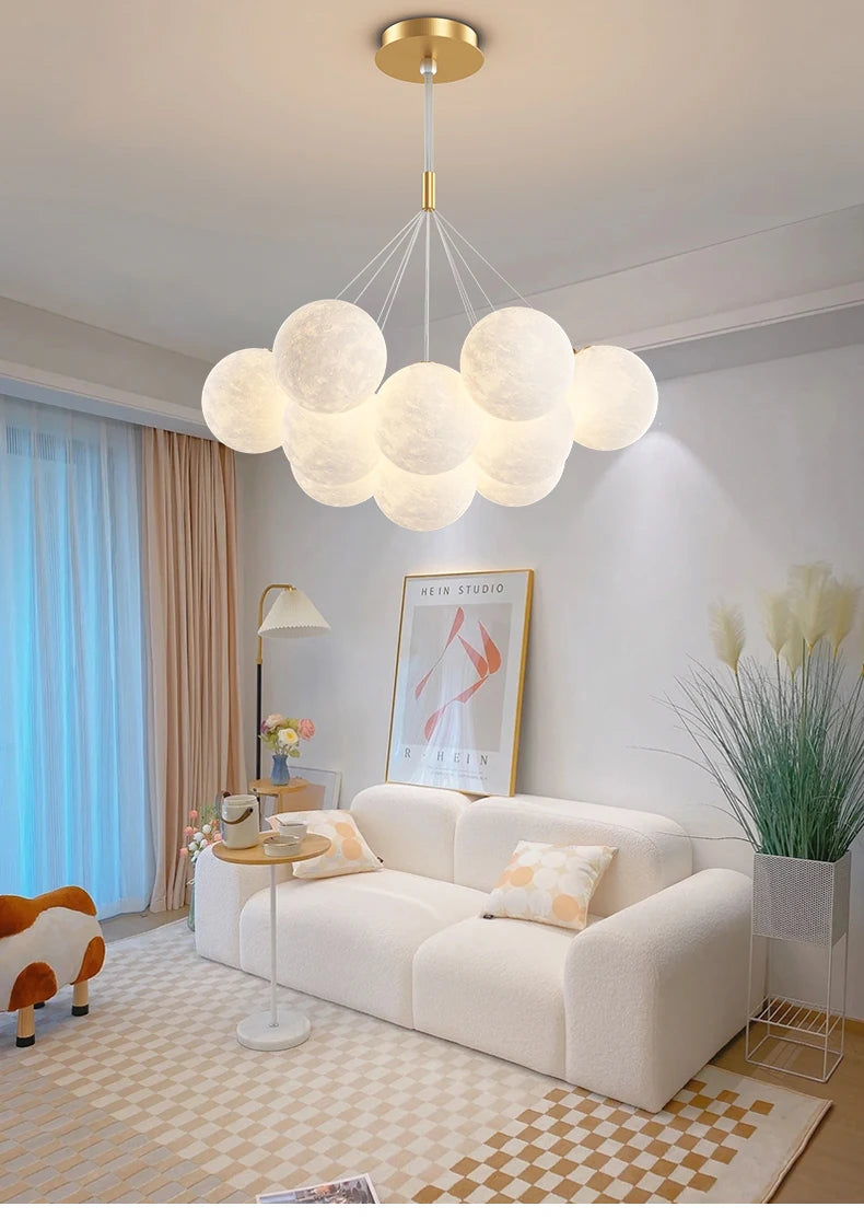 Children Chandelier Lights for Bedroom Living Room Lighting Modern Bubble Pendant Lamps 3D Printing Moon Sconces Remote Control