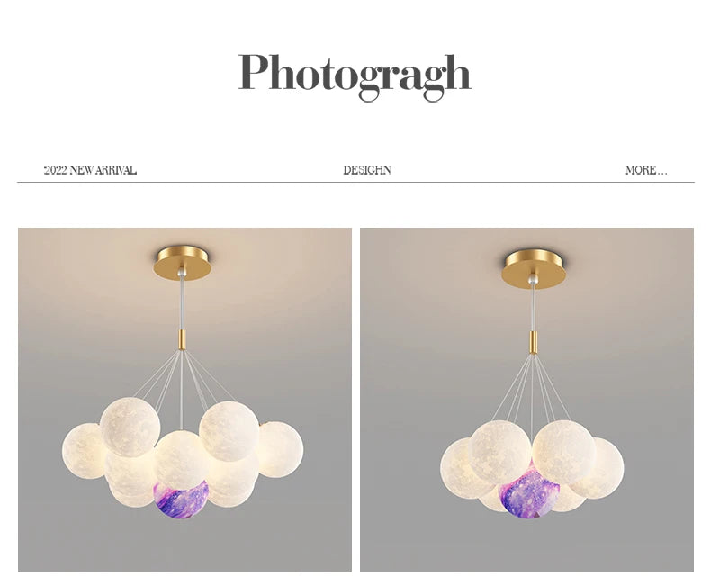 Children Chandelier Lights for Bedroom Living Room Lighting Modern Bubble Pendant Lamps 3D Printing Moon Sconces Remote Control