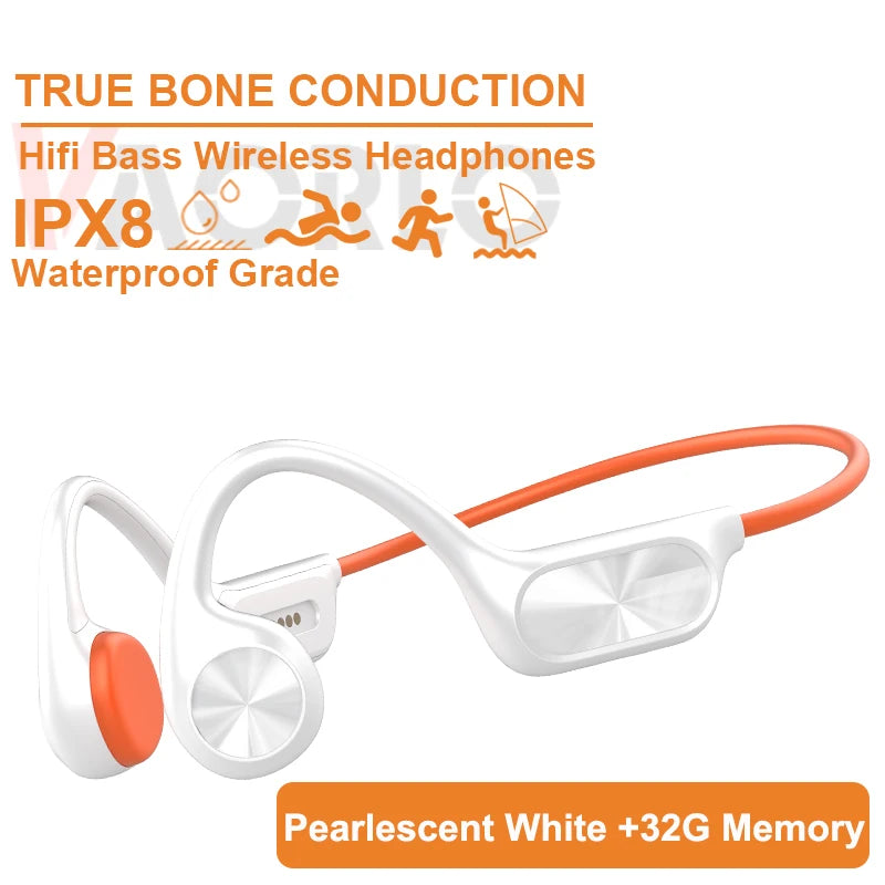 Bone Conduction Headphone Bluetooth 5.4+(32G)MP3 Bass Smart Voice Wireless Headset IPX8 Waterproof Swimming Earphone Multipoint