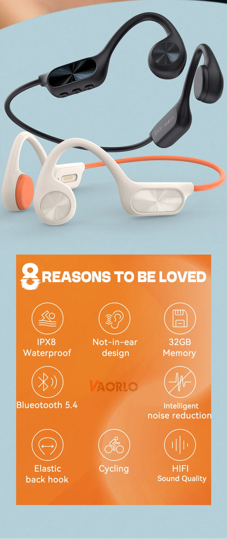 Bone Conduction Headphone Bluetooth 5.4+(32G)MP3 Bass Smart Voice Wireless Headset IPX8 Waterproof Swimming Earphone Multipoint