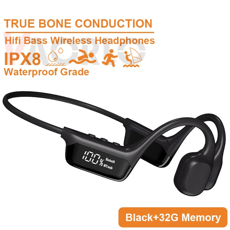 Bone Conduction Headphone Bluetooth 5.4+(32G)MP3 Bass Smart Voice Wireless Headset IPX8 Waterproof Swimming Earphone Multipoint