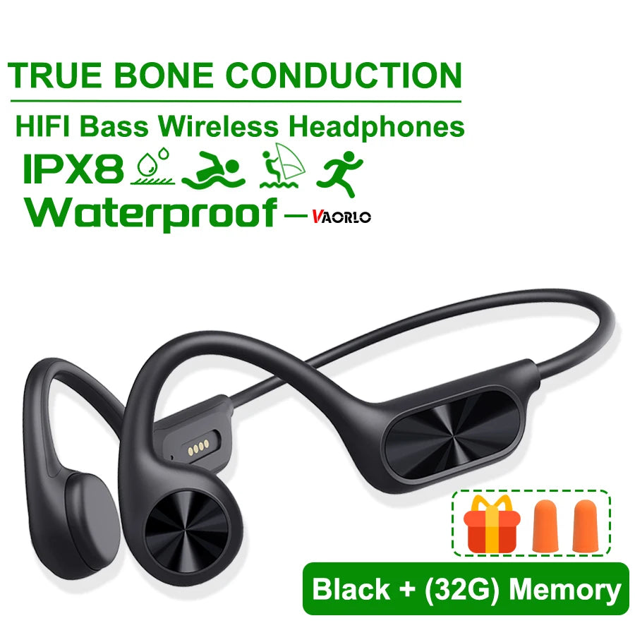 Bone Conduction Headphone Bluetooth 5.4+(32G)MP3 Bass Smart Voice Wireless Headset IPX8 Waterproof Swimming Earphone Multipoint
