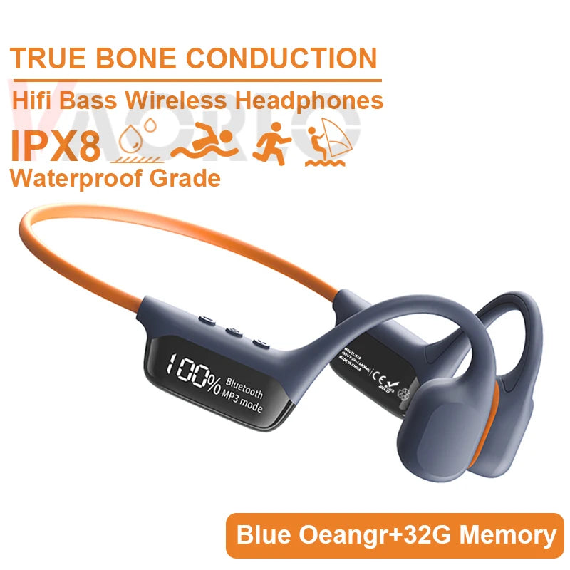Bone Conduction Headphone Bluetooth 5.4+(32G)MP3 Bass Smart Voice Wireless Headset IPX8 Waterproof Swimming Earphone Multipoint