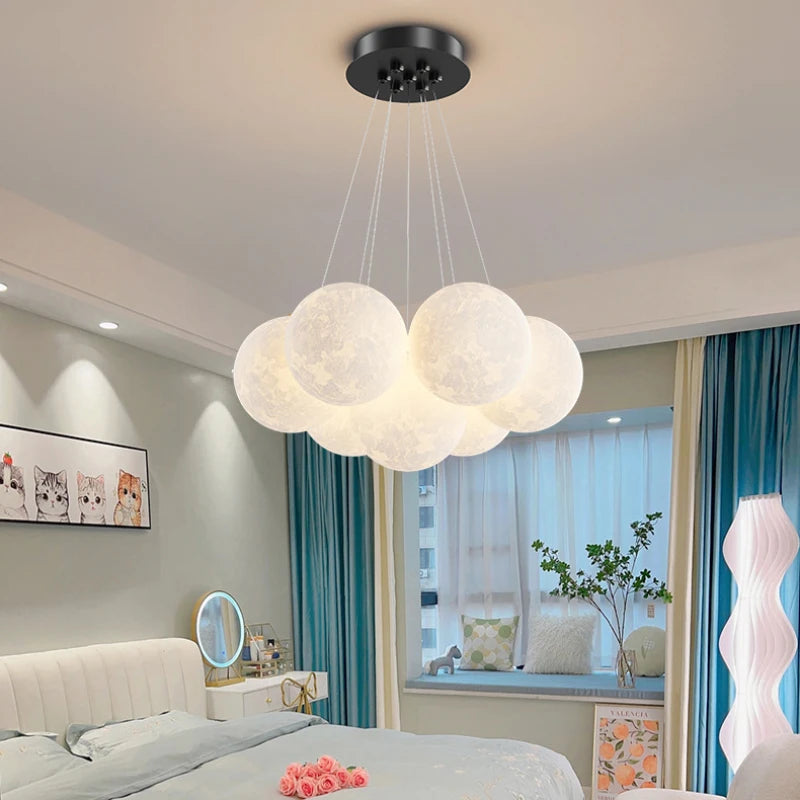 Children Chandelier Lights for Bedroom Living Room Lighting Modern Bubble Pendant Lamps 3D Printing Moon Sconces Remote Control