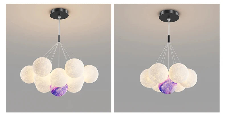 Children Chandelier Lights for Bedroom Living Room Lighting Modern Bubble Pendant Lamps 3D Printing Moon Sconces Remote Control