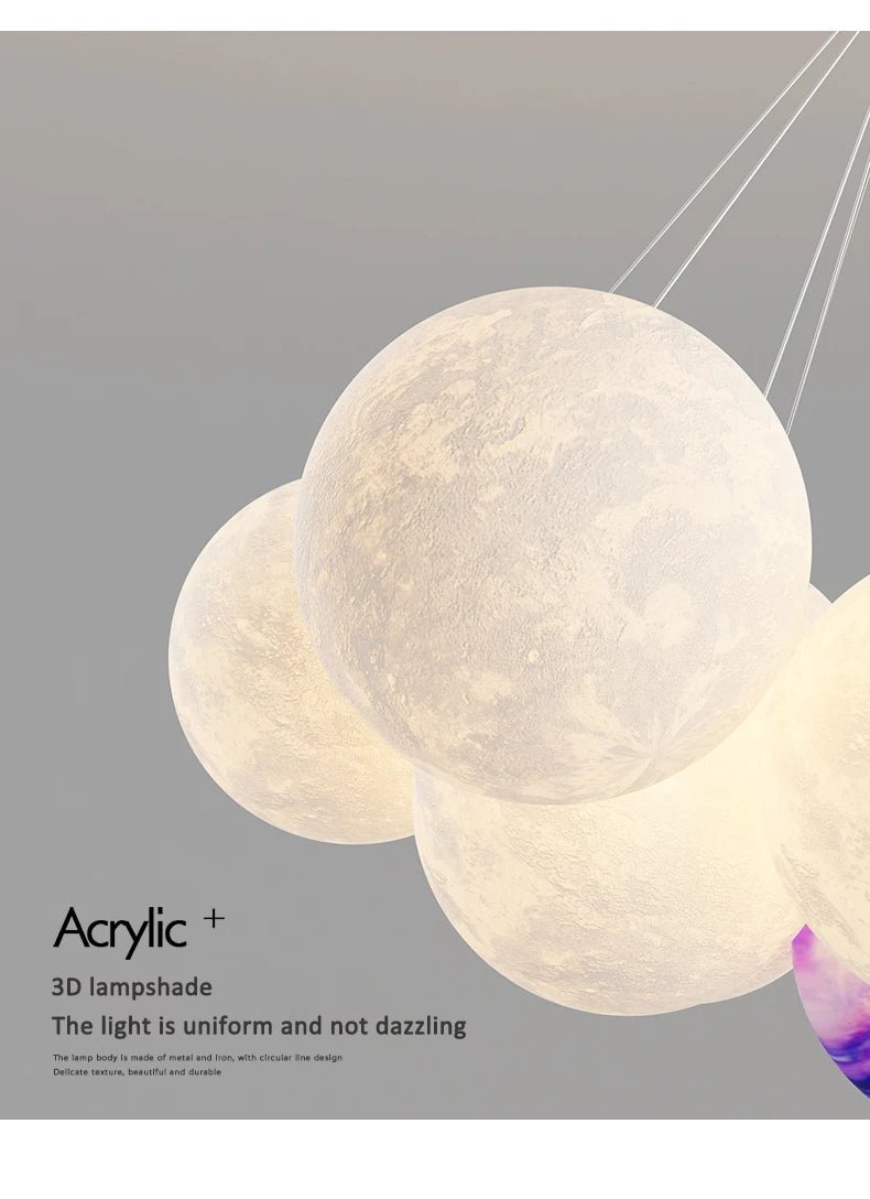 Children Chandelier Lights for Bedroom Living Room Lighting Modern Bubble Pendant Lamps 3D Printing Moon Sconces Remote Control