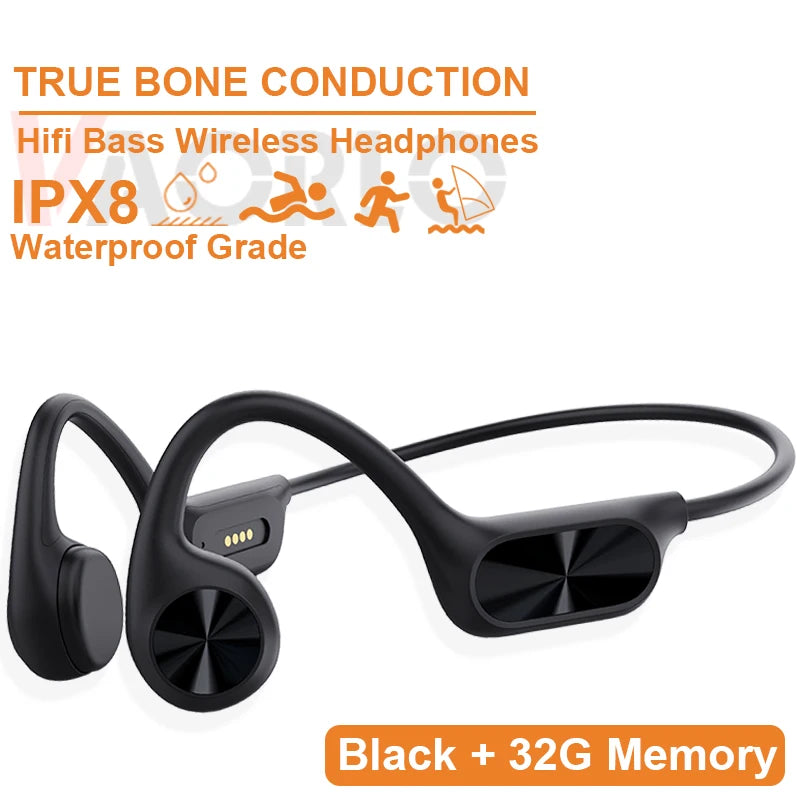 Bone Conduction Headphone Bluetooth 5.4+(32G)MP3 Bass Smart Voice Wireless Headset IPX8 Waterproof Swimming Earphone Multipoint
