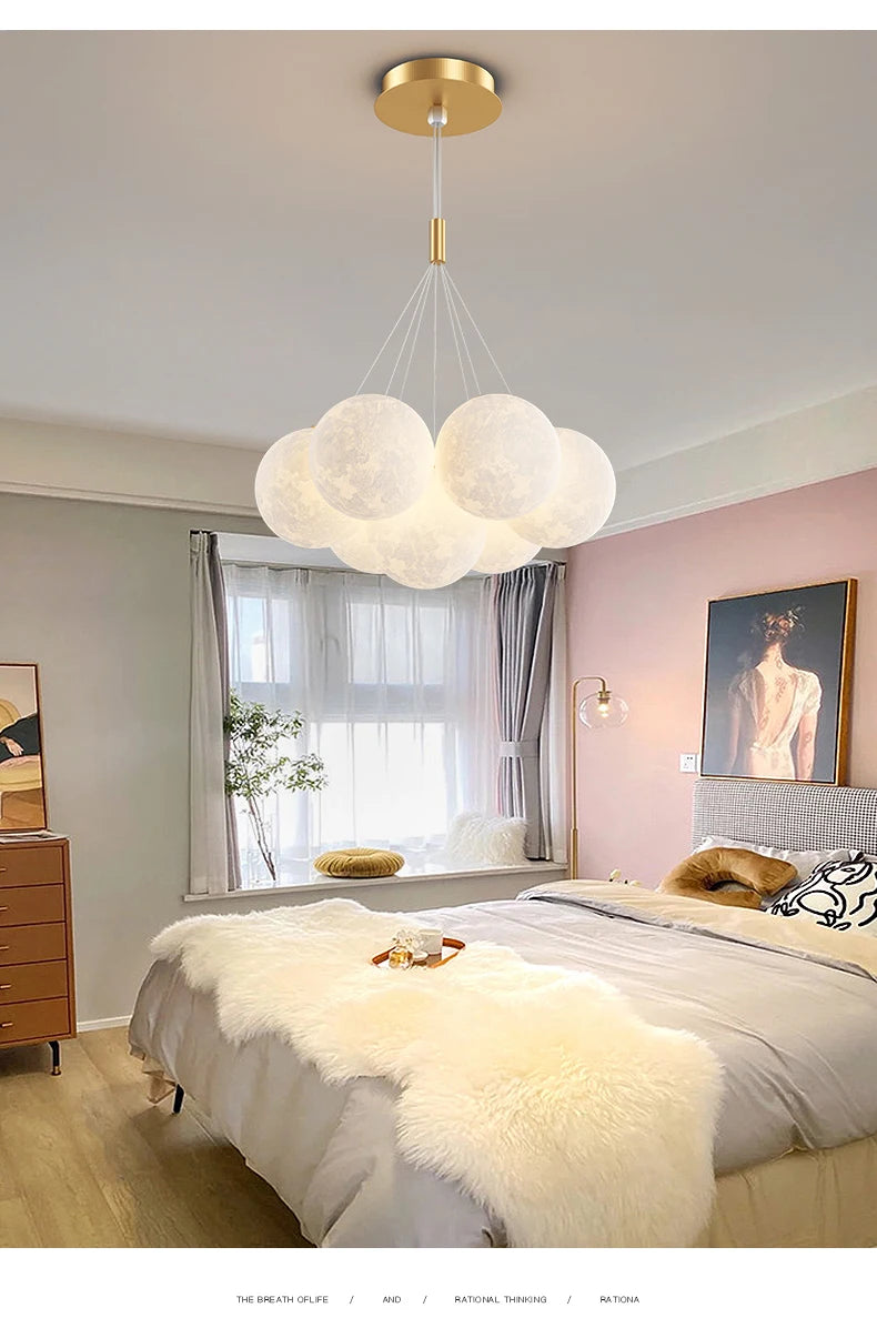 Children Chandelier Lights for Bedroom Living Room Lighting Modern Bubble Pendant Lamps 3D Printing Moon Sconces Remote Control