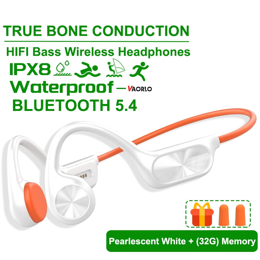 Bone Conduction Headphone Bluetooth 5.4+(32G)MP3 Bass Smart Voice Wireless Headset IPX8 Waterproof Swimming Earphone Multipoint