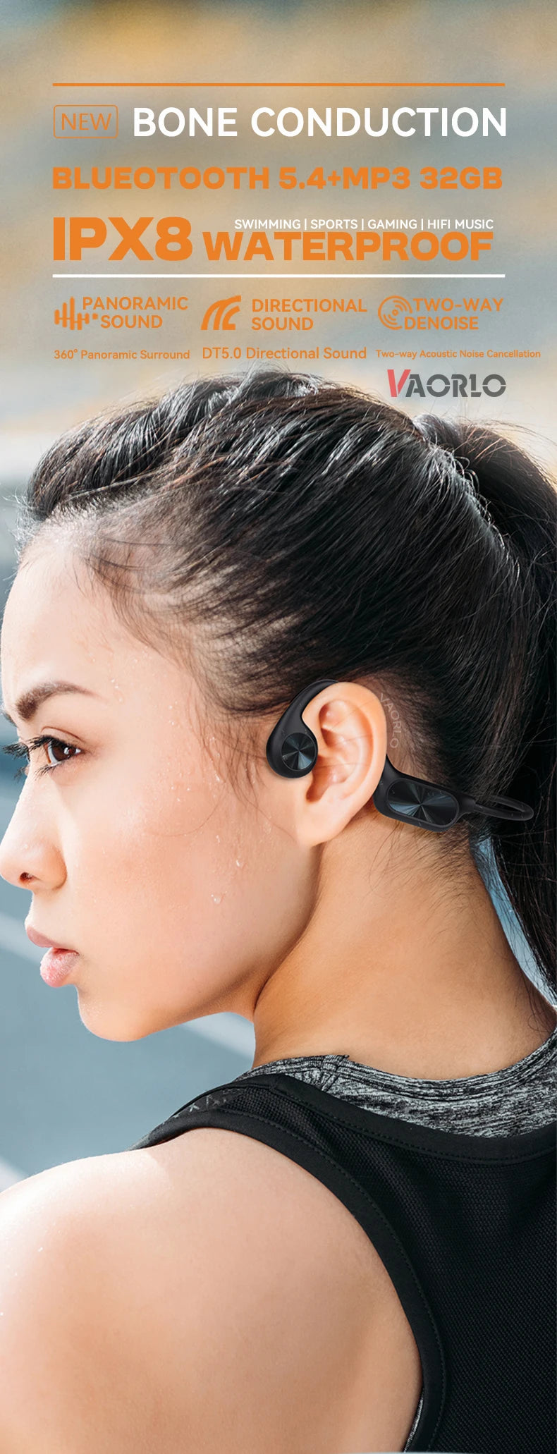 Bone Conduction Headphone Bluetooth 5.4+(32G)MP3 Bass Smart Voice Wireless Headset IPX8 Waterproof Swimming Earphone Multipoint