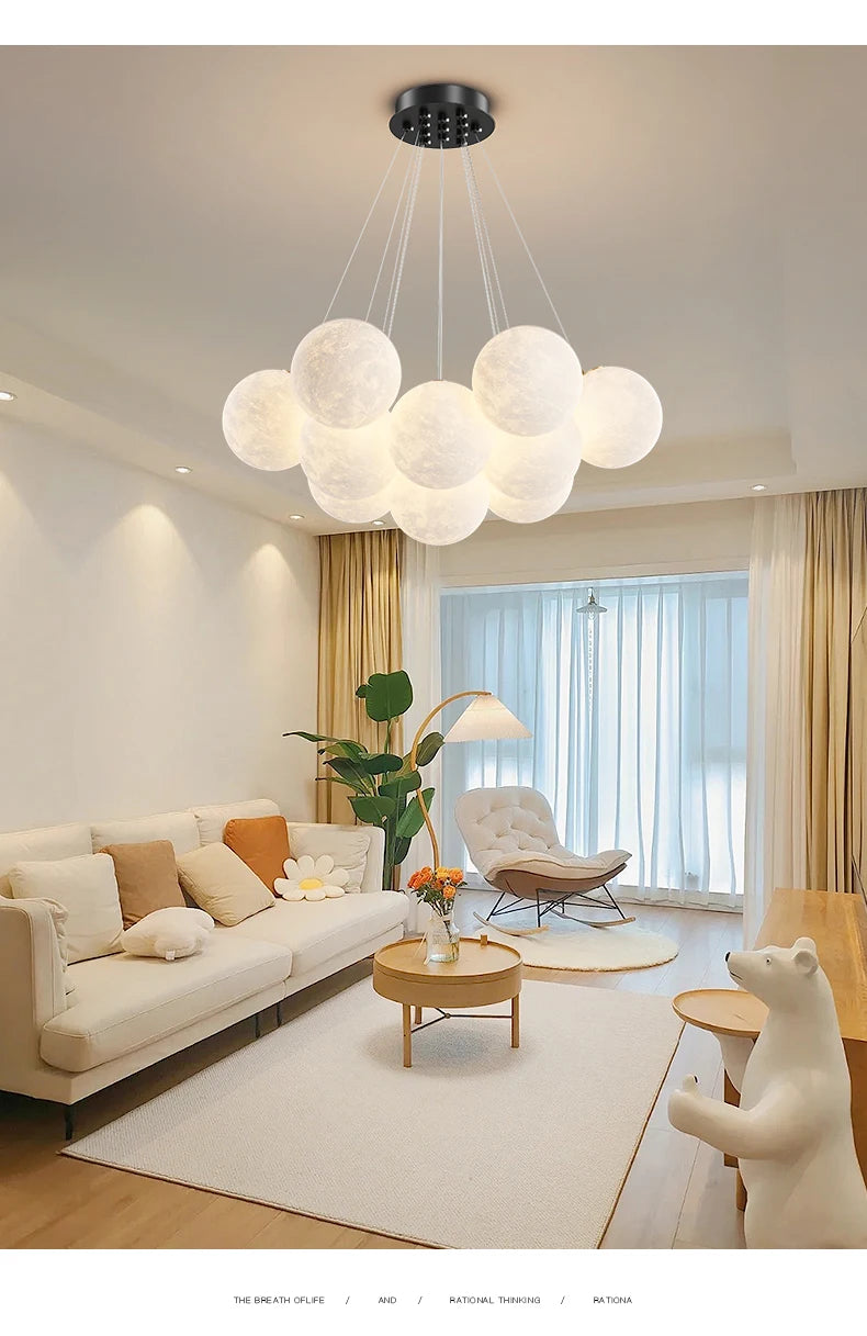 Children Chandelier Lights for Bedroom Living Room Lighting Modern Bubble Pendant Lamps 3D Printing Moon Sconces Remote Control