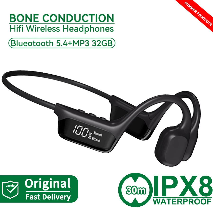 Bone Conduction Headphone Bluetooth 5.4+(32G)MP3 Bass Smart Voice Wireless Headset IPX8 Waterproof Swimming Earphone Multipoint