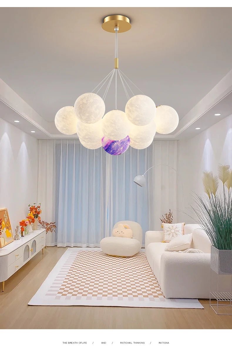 Children Chandelier Lights for Bedroom Living Room Lighting Modern Bubble Pendant Lamps 3D Printing Moon Sconces Remote Control
